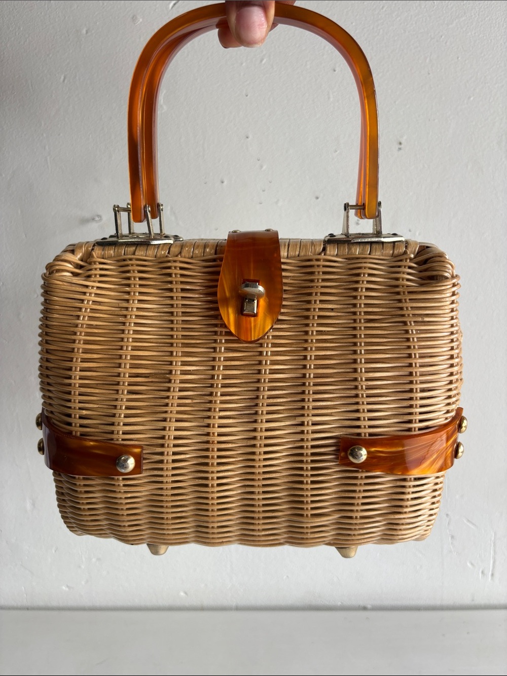 Vintage 1960s Rattan and lucite box bag - Women Bags - Picture 6 of 11